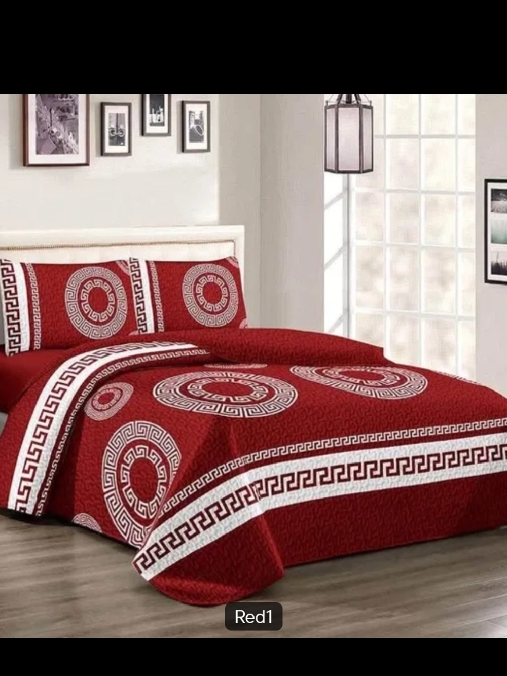 Orange and White Greek Key Quilt Set - Picture 5 of 6